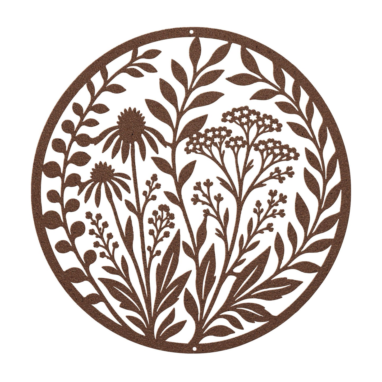 Wildflower Metal Wall Art, Botanical Steel Sign, Floral Garden Decor, Round Nature Plaque, Rustic Farmhouse Entryway Housewarming Gift