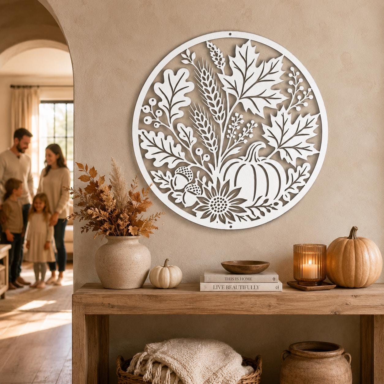 Fall Harvest Metal Sign, Pumpkin Leaf Wall Decor, Rustic Autumn Steel Art, Farmhouse Thanksgiving Home Accent, Seasonal Entryway Plaque