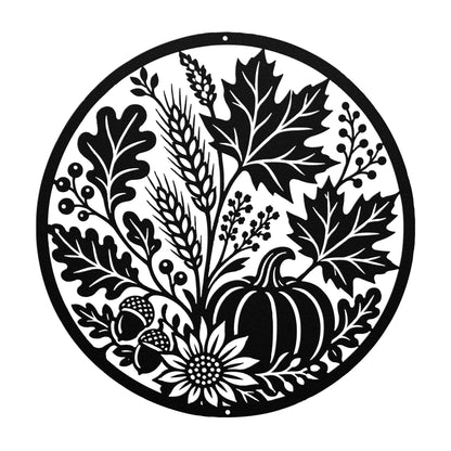 Fall Harvest Metal Sign, Pumpkin Leaf Wall Decor, Rustic Autumn Steel Art, Farmhouse Thanksgiving Home Accent, Seasonal Entryway Plaque