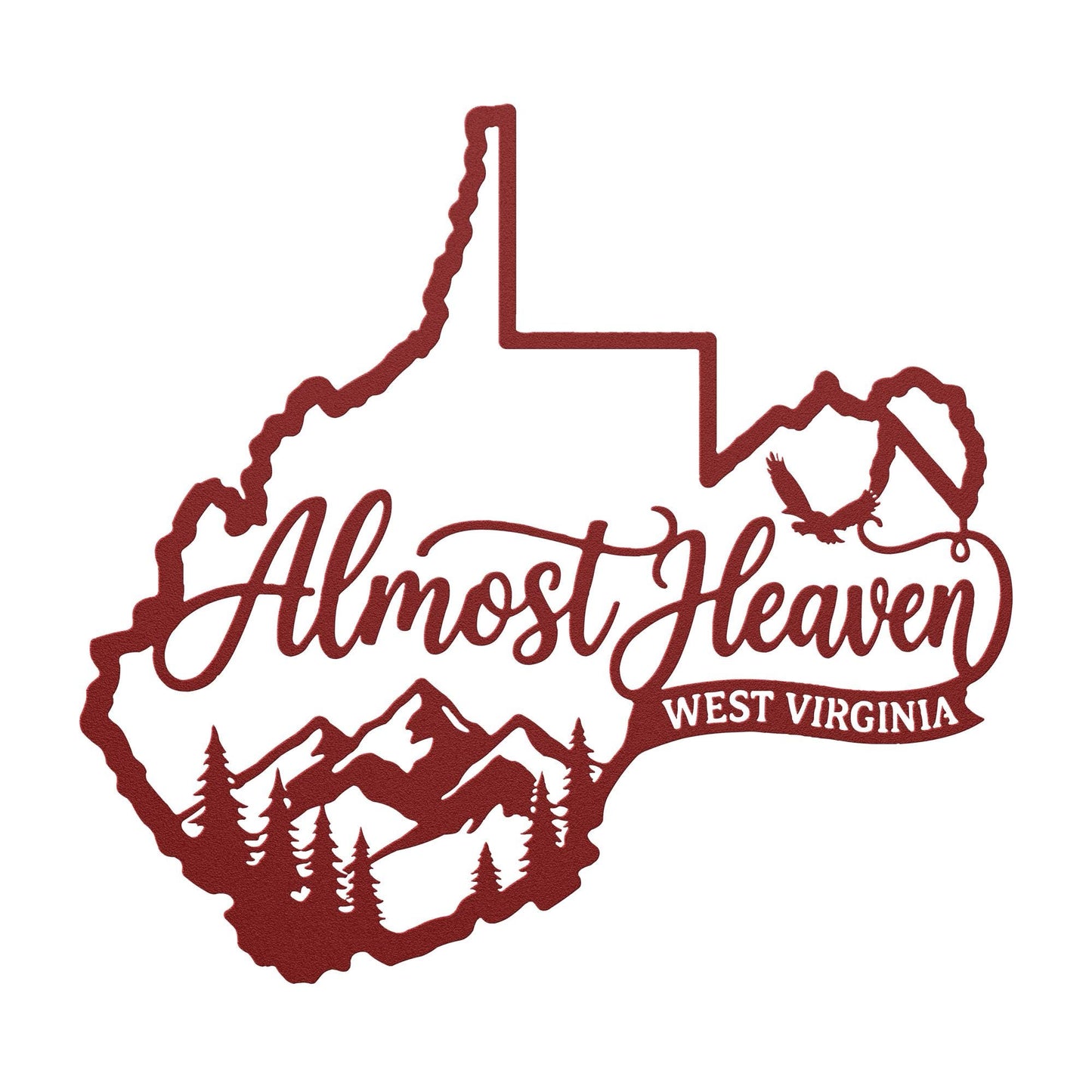 West Virginia Metal Sign, Almost Heaven Sign, Appalachian Mountain Decor, Rustic Cabin Wall Decor, WV State Outline Sign