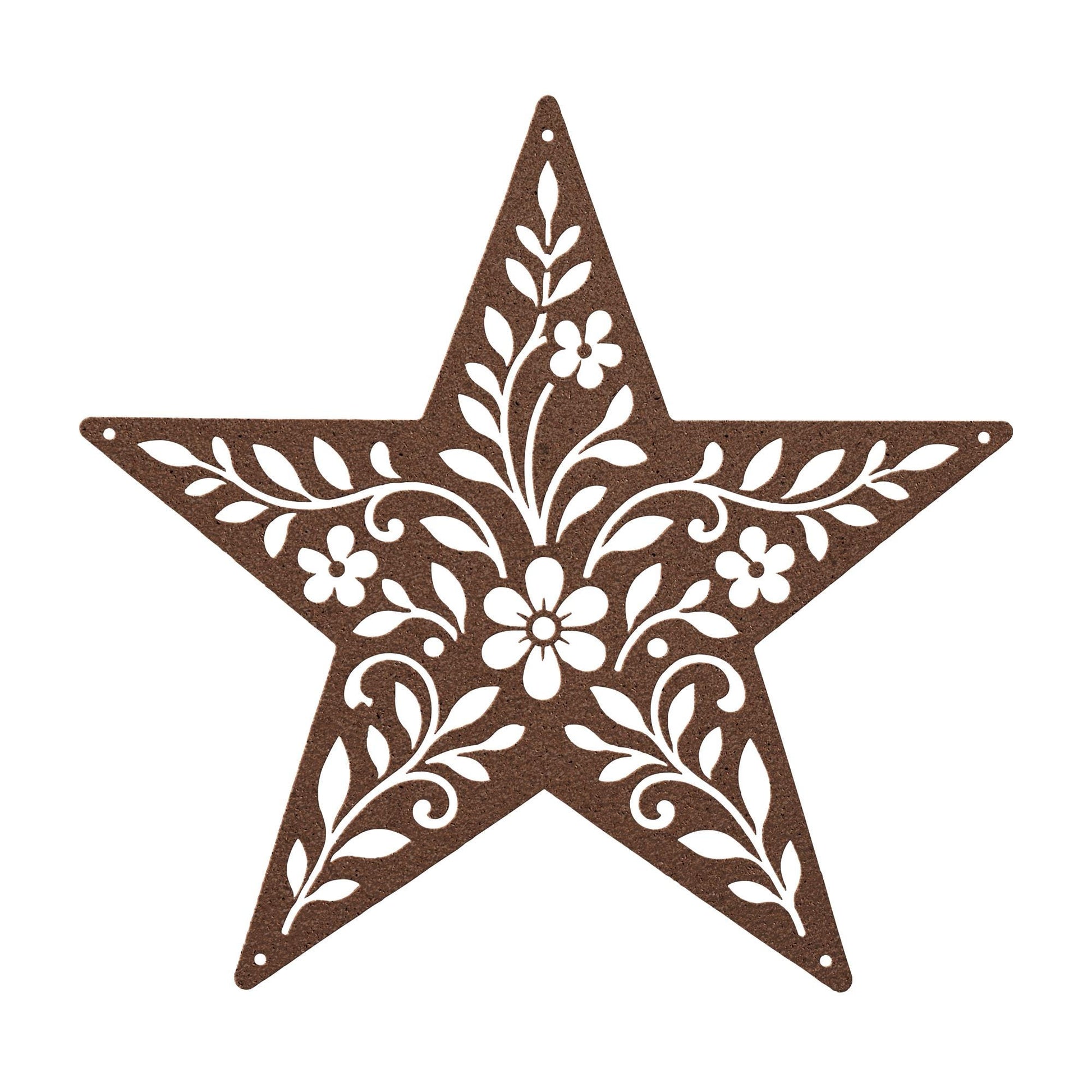 Rustic Floral Star Metal Sign, Botanical Farmhouse Wall Decor, Western Garden Home Accent, Textured Country Entryway Housewarming Gift