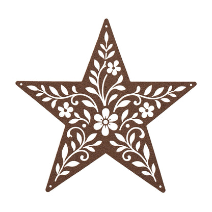 Rustic Floral Star Metal Sign, Botanical Farmhouse Wall Decor, Western Garden Home Accent, Textured Country Entryway Housewarming Gift