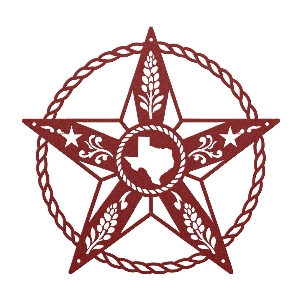 Texas Star Metal Sign, Western Barn Star, Rustic Farmhouse Wall Decor, State Pride Wall Hanging, Ranch Porch Accent, Wheat Rope