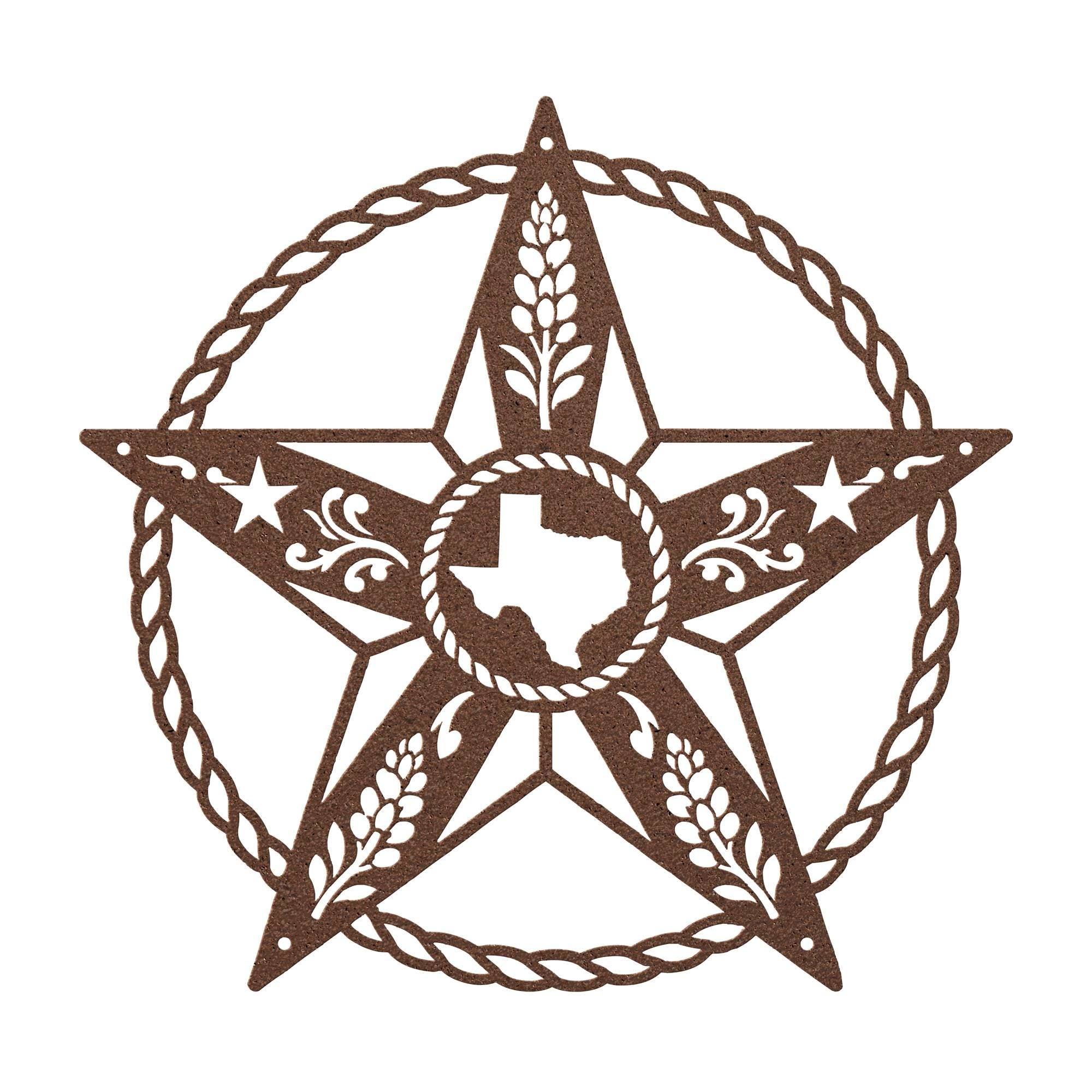 Texas Star Metal Sign, Western Barn Star, Rustic Farmhouse Wall Decor, State Pride Wall Hanging, Ranch Porch Accent, Wheat Rope