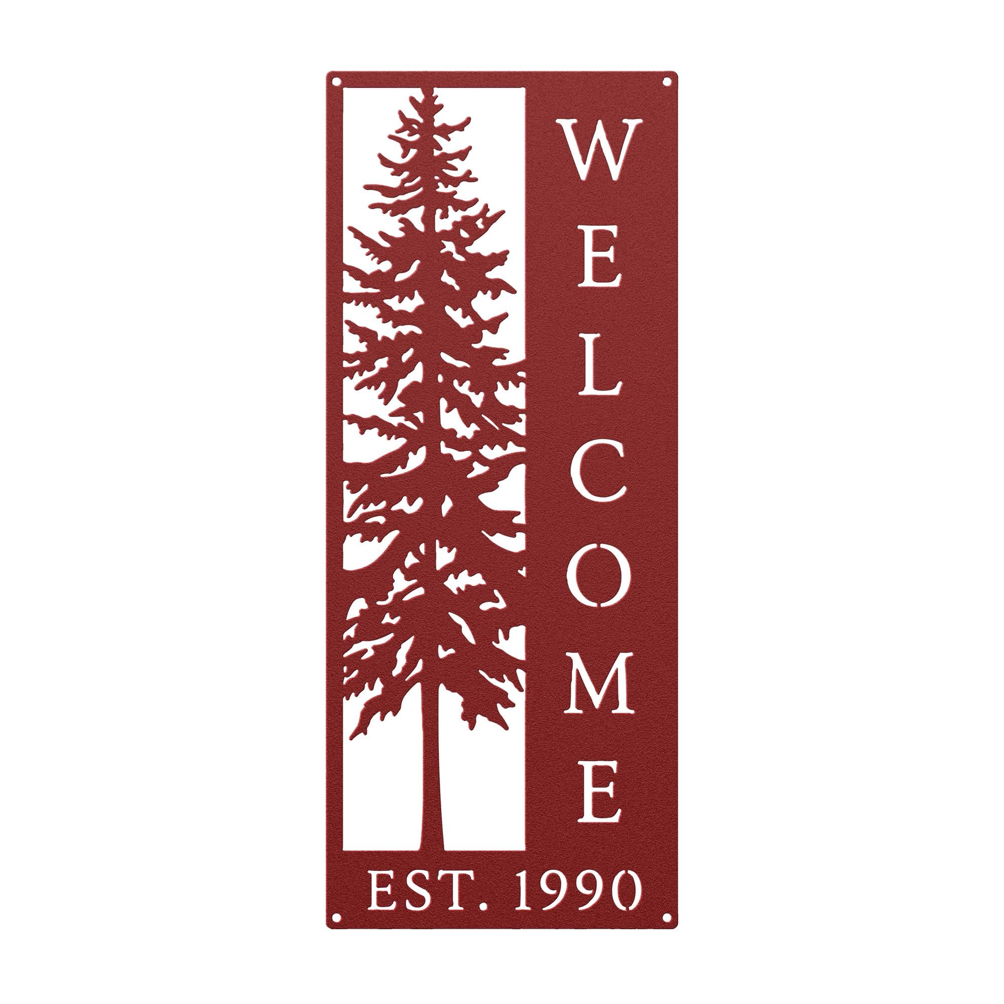 Pine Tree Welcome Sign, Vertical Metal Wall Art, Rustic Cabin Porch Plaque, Woodland Entryway Decor, Forest Lodge Housewarming Gift