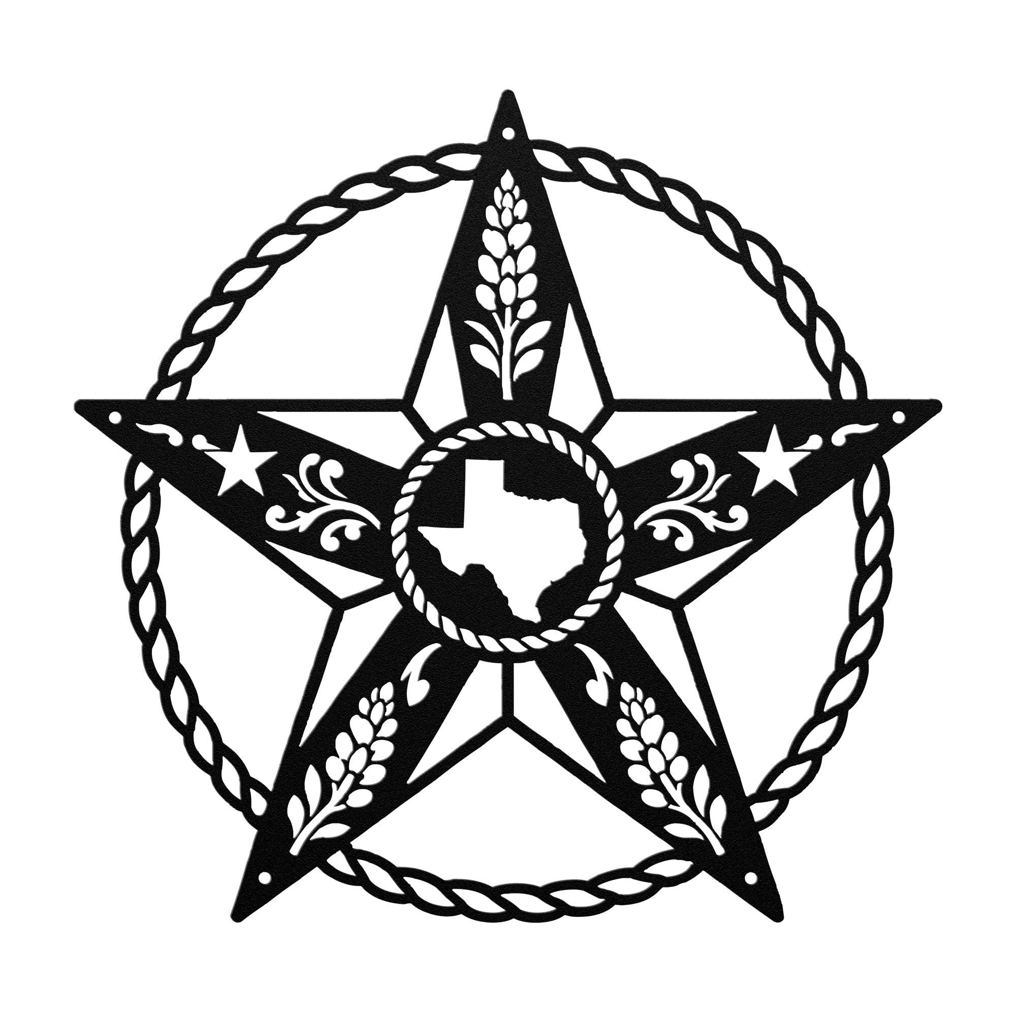 Texas Star Metal Sign, Western Barn Star, Rustic Farmhouse Wall Decor, State Pride Wall Hanging, Ranch Porch Accent, Wheat Rope