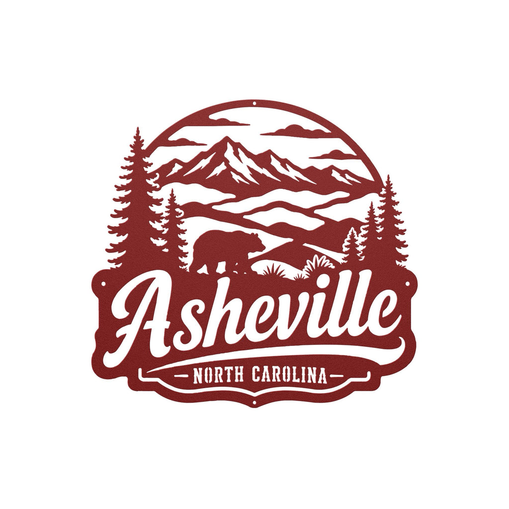 Asheville North Carolina Metal Sign, Blue Ridge Mountain Wall Decor, Black Bear Cabin Art, Rustic Appalachian Wildlife Housewarming Gift