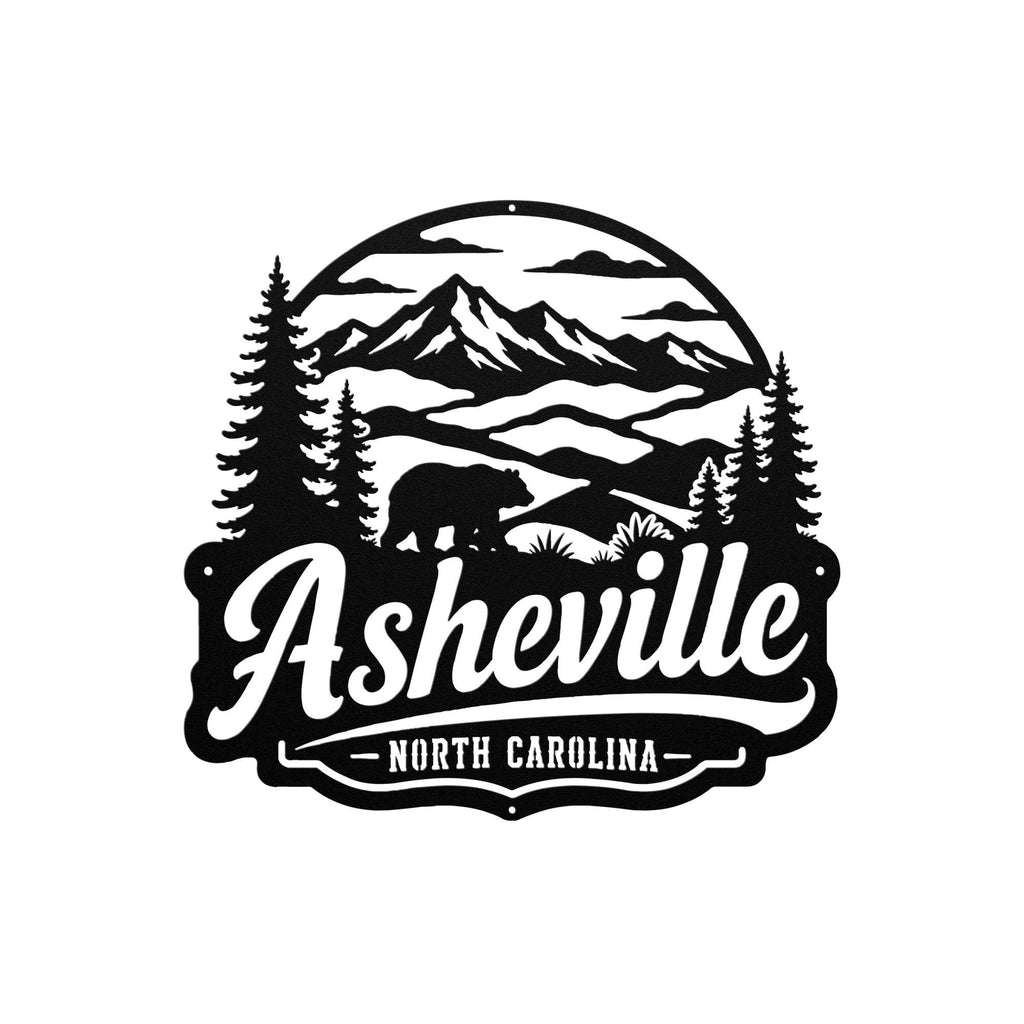 Asheville North Carolina Metal Sign, Blue Ridge Mountain Wall Decor, Black Bear Cabin Art, Rustic Appalachian Wildlife Housewarming Gift