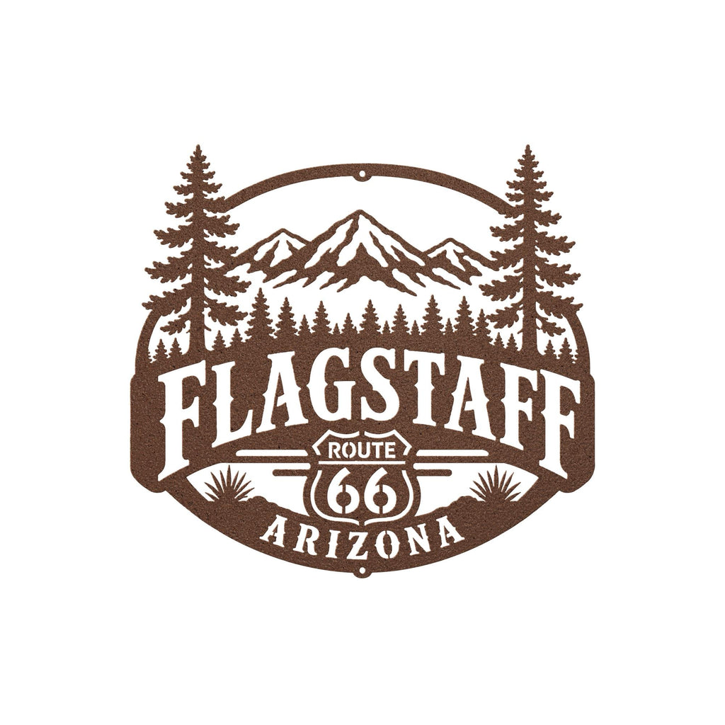 Flagstaff Arizona Metal Sign, Historic Route 66 Wall Decor, San Francisco Peaks Art, Rustic Mountain Cabin Gift, Ponderosa Pine Home Accent