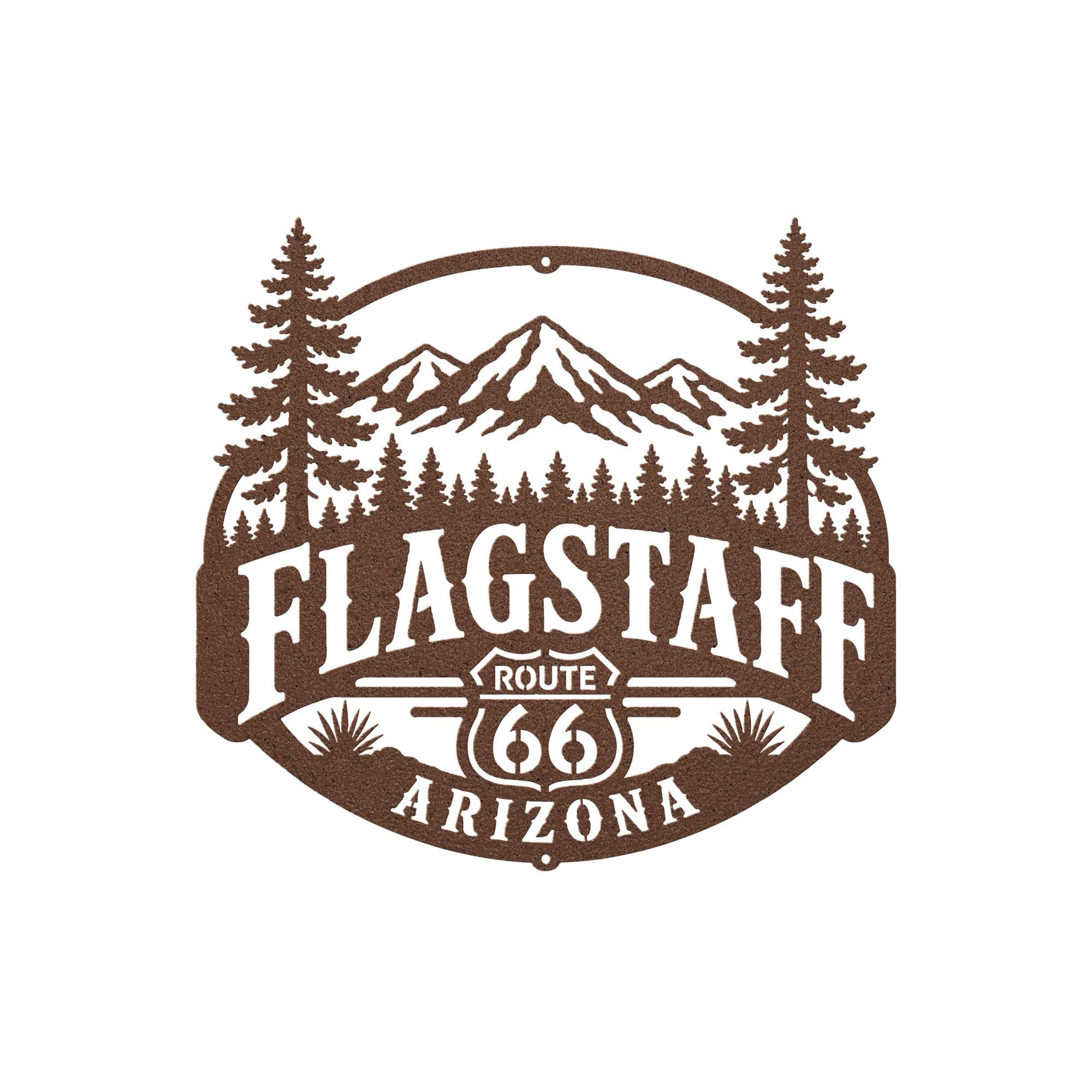 Flagstaff Arizona Metal Sign, Historic Route 66 Wall Decor, San Francisco Peaks Art, Rustic Mountain Cabin Gift, Ponderosa Pine Home Accent
