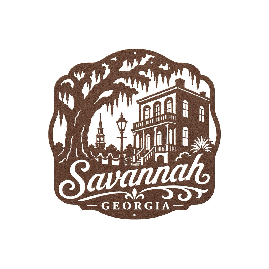 Savannah Georgia Metal Sign, Historic District Wall Decor, Spanish Moss Live Oak Art, Southern Architecture Gift, Lowcountry Home Accent