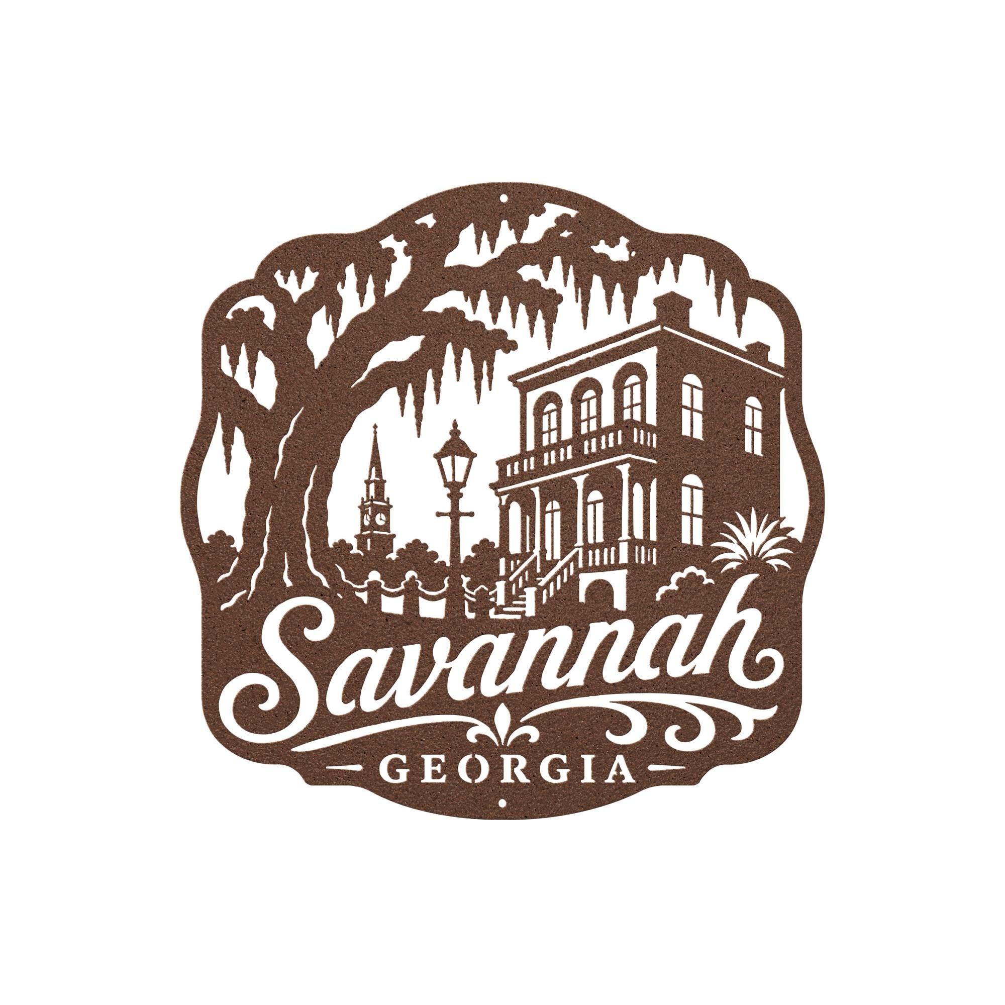 Savannah Georgia Metal Sign, Historic District Wall Decor, Spanish Moss Live Oak Art, Southern Architecture Gift, Lowcountry Home Accent