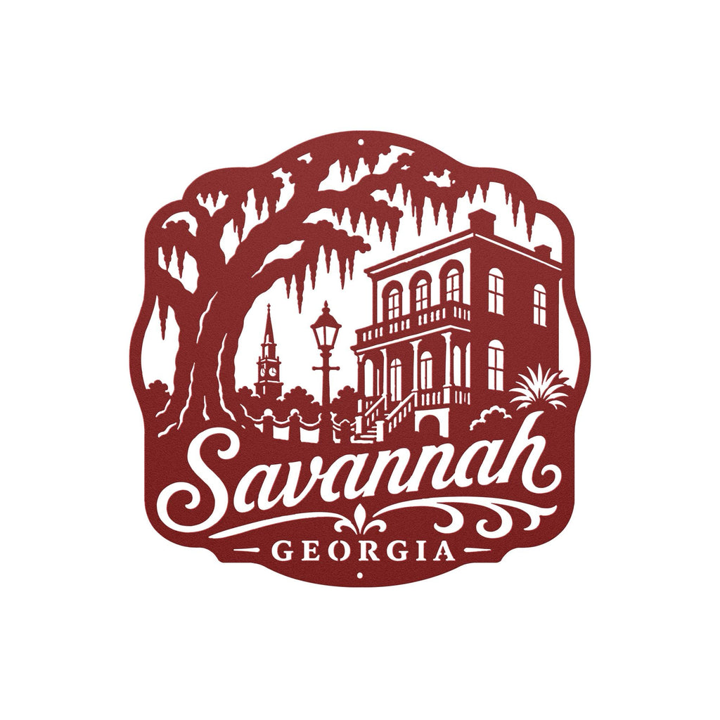 Savannah Georgia Metal Sign, Historic District Wall Decor, Spanish Moss Live Oak Art, Southern Architecture Gift, Lowcountry Home Accent