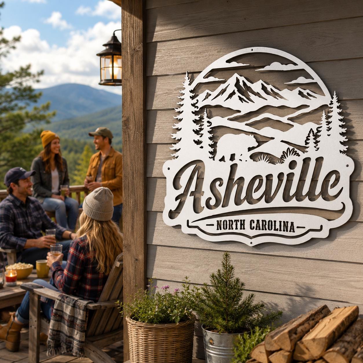 Asheville North Carolina Metal Sign, Blue Ridge Mountain Wall Decor, Black Bear Cabin Art, Rustic Appalachian Wildlife Housewarming Gift