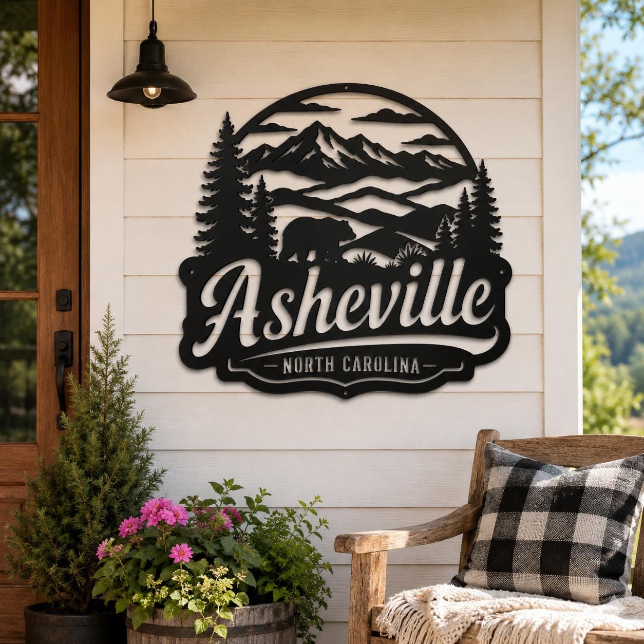 Asheville North Carolina Metal Sign, Blue Ridge Mountain Wall Decor, Black Bear Cabin Art, Rustic Appalachian Wildlife Housewarming Gift