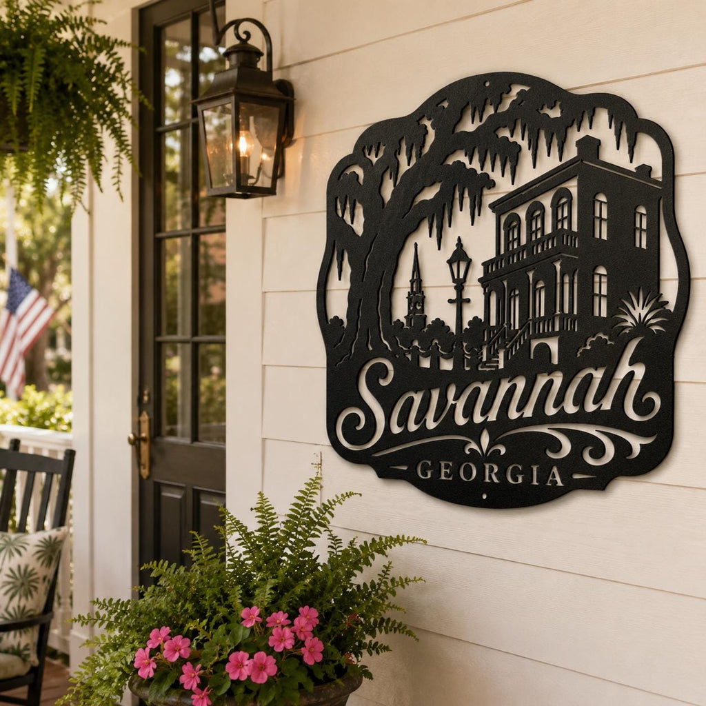Savannah Georgia Metal Sign, Historic District Wall Decor, Spanish Moss Live Oak Art, Southern Architecture Gift, Lowcountry Home Accent