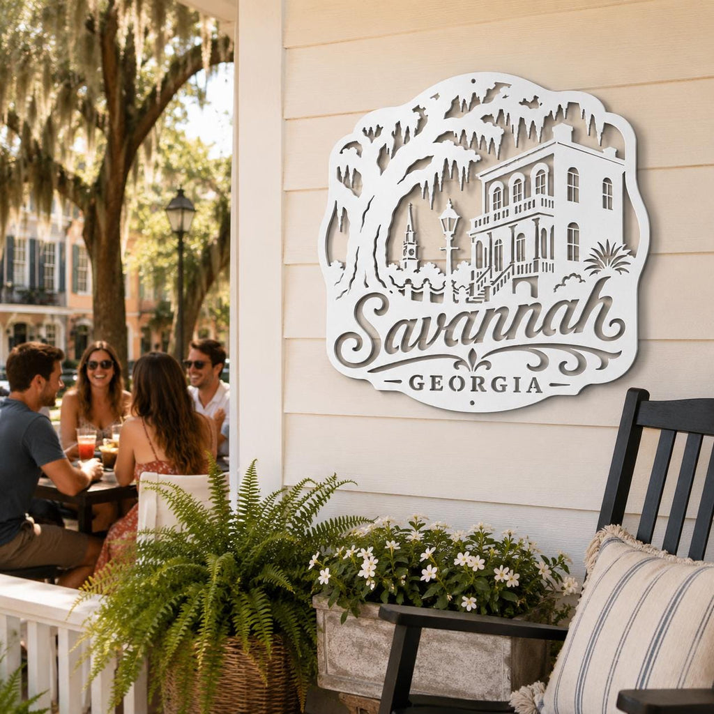 Savannah Georgia Metal Sign, Historic District Wall Decor, Spanish Moss Live Oak Art, Southern Architecture Gift, Lowcountry Home Accent