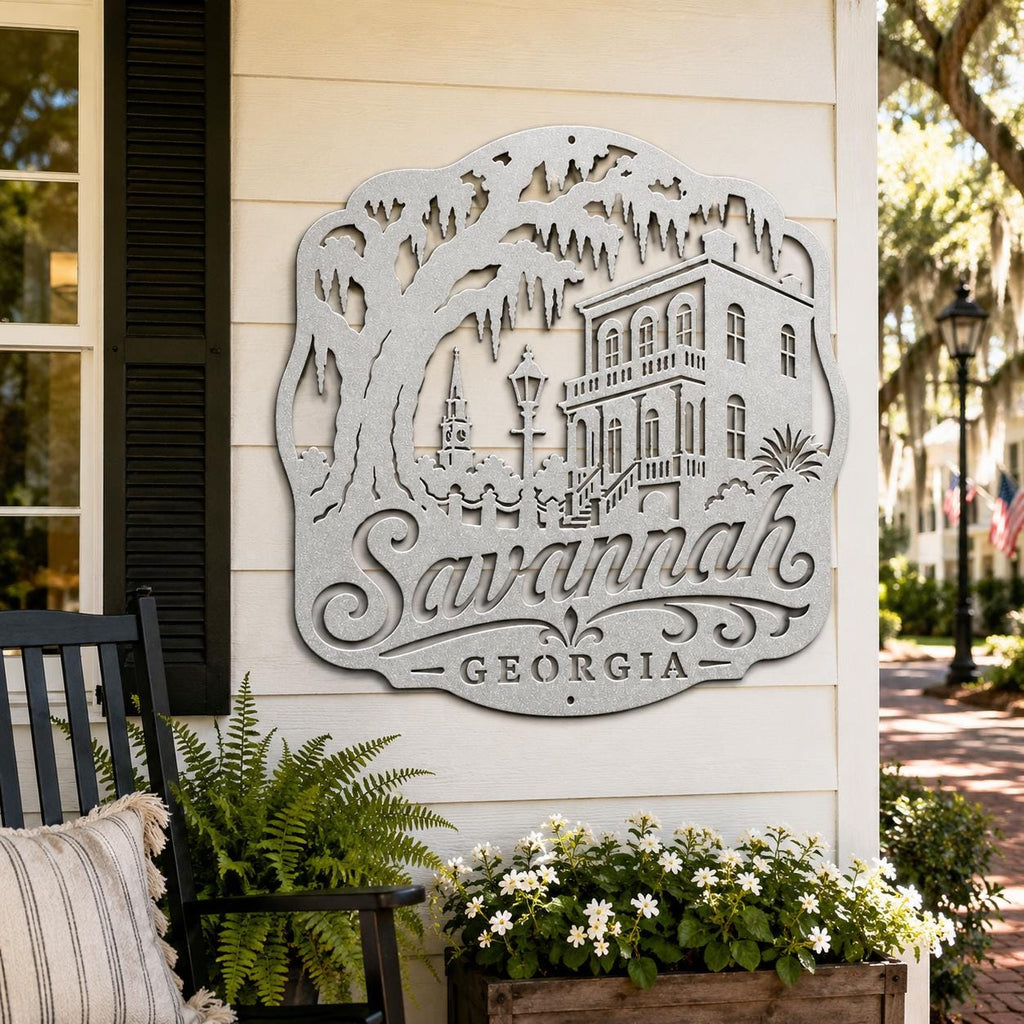 Savannah Georgia Metal Sign, Historic District Wall Decor, Spanish Moss Live Oak Art, Southern Architecture Gift, Lowcountry Home Accent