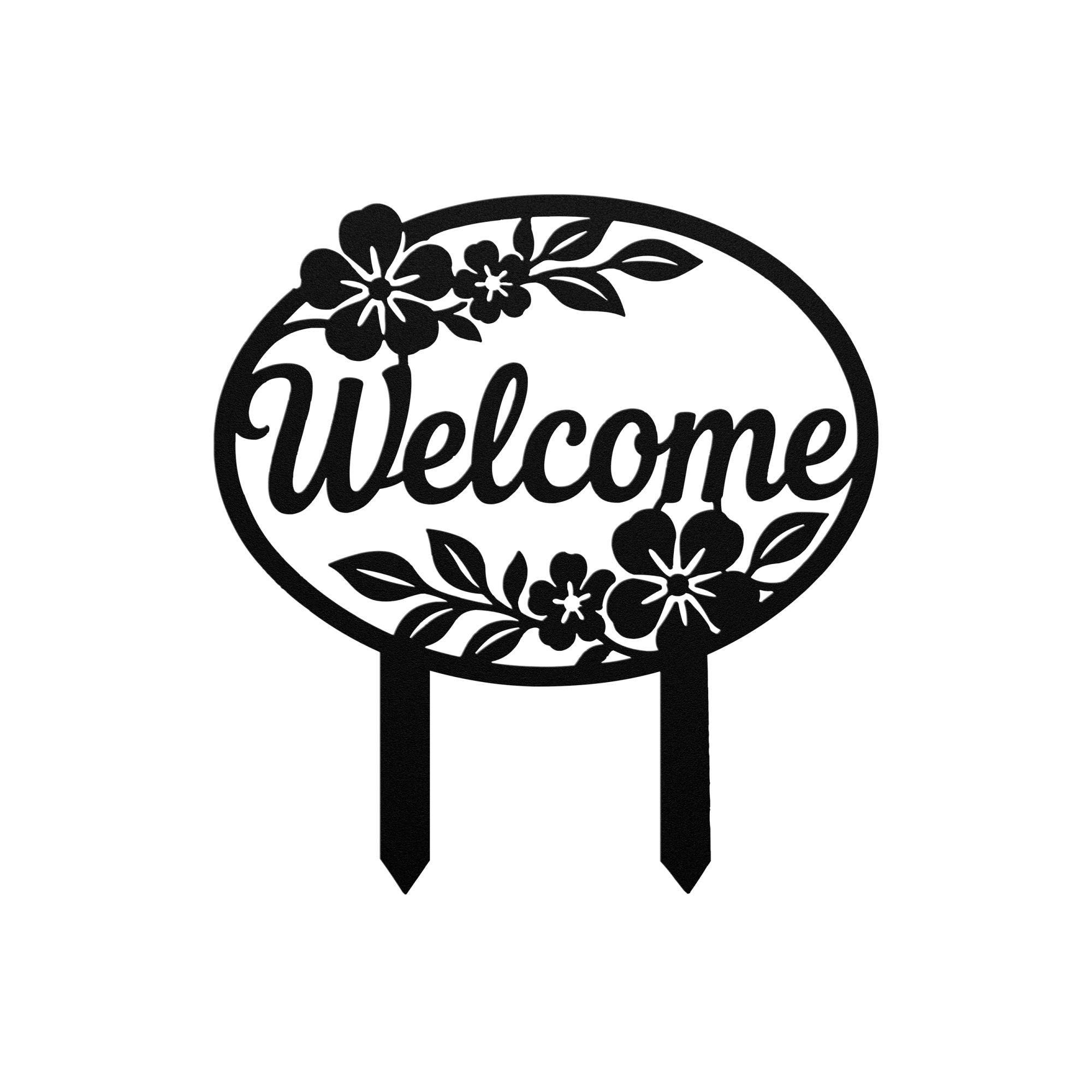 Floral Welcome Garden Stake, Metal Yard Sign, Outdoor Flower Bed Decor, Farmhouse Porch Accent, Entryway Lawn Ornament, Housewarming Gift