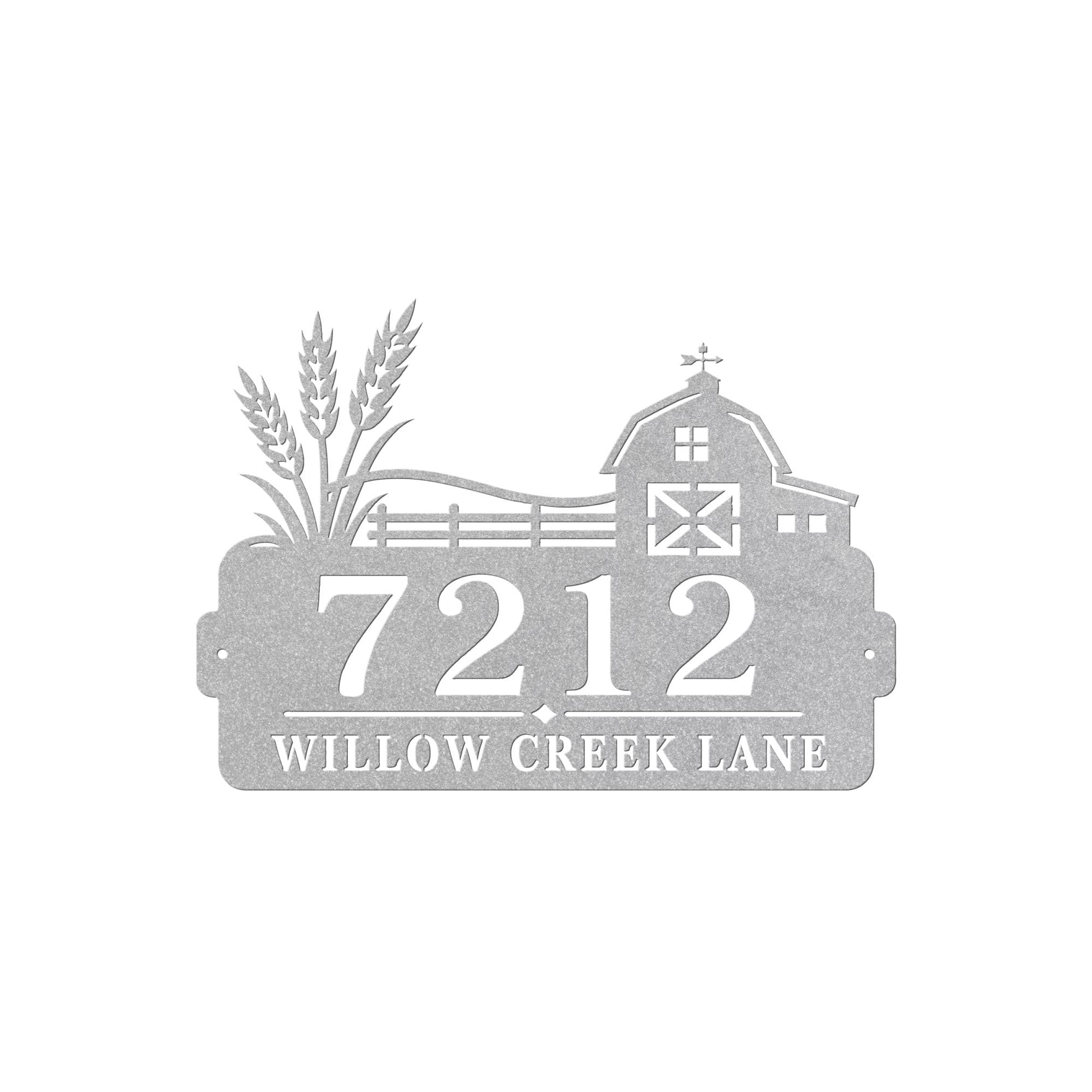 Personalized Farmhouse Address Sign, Rustic Barn House Number Plaque, Custom Wheat Street Name Display, Outdoor Steel Country Entry Decor