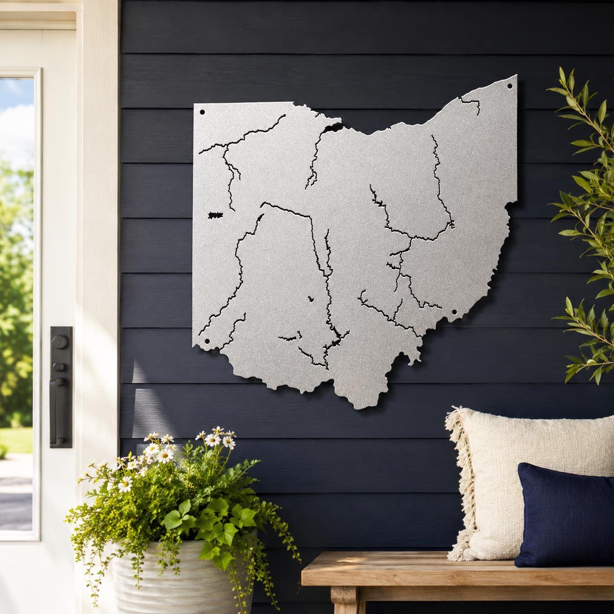 Ohio Map Metal Wall Art, Rivers And Waterways Sign, Lake House Decor, Die Cut Steel Geography Lover Gift, Midwest Home Accent, Entryway