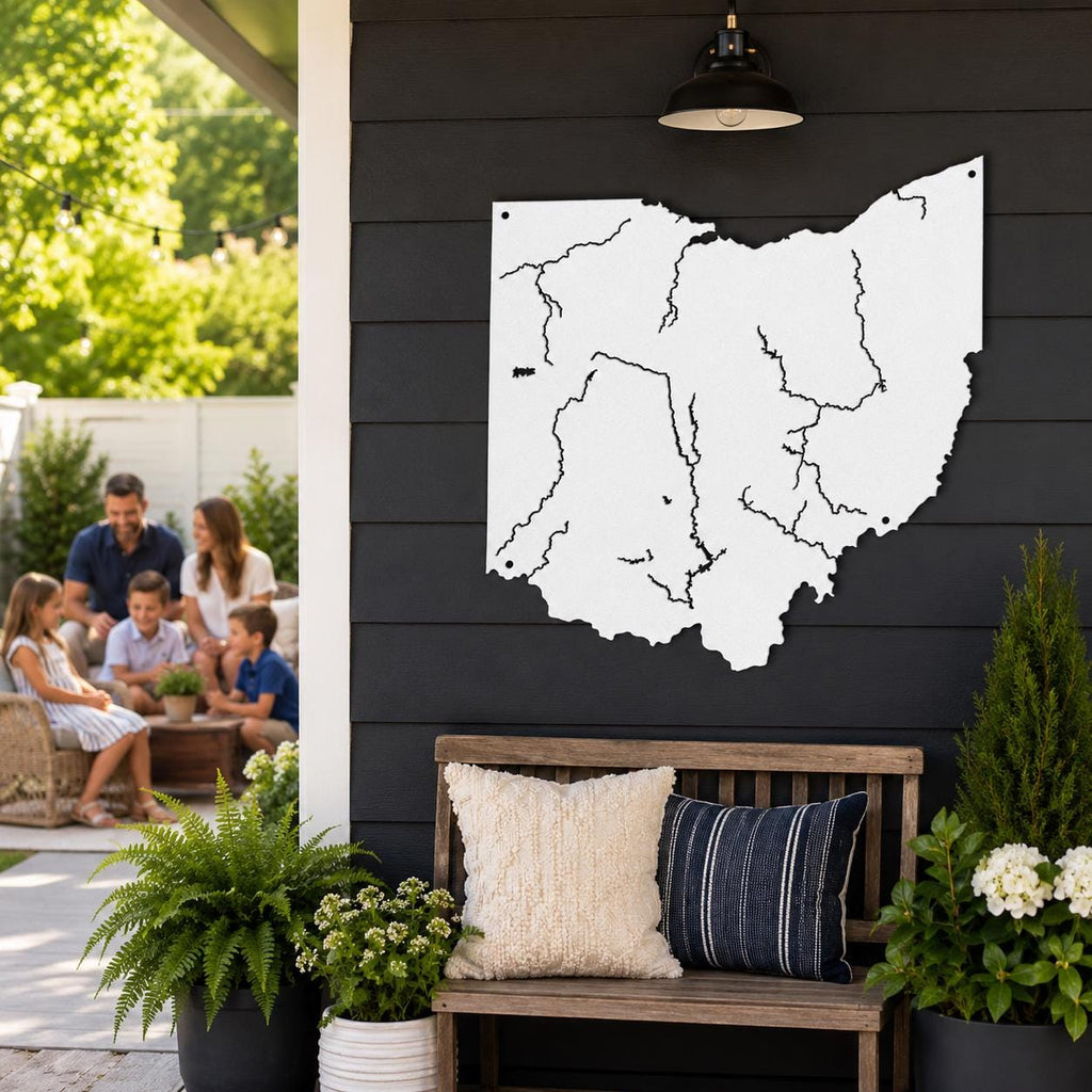 Ohio Map Metal Wall Art, Rivers And Waterways Sign, Lake House Decor, Die Cut Steel Geography Lover Gift, Midwest Home Accent, Entryway