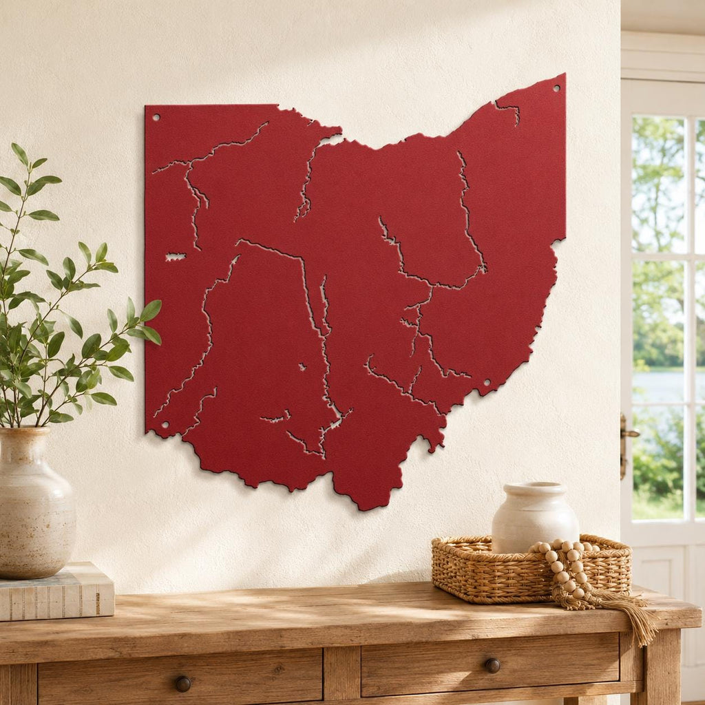 Ohio Map Metal Wall Art, Rivers And Waterways Sign, Lake House Decor, Die Cut Steel Geography Lover Gift, Midwest Home Accent, Entryway