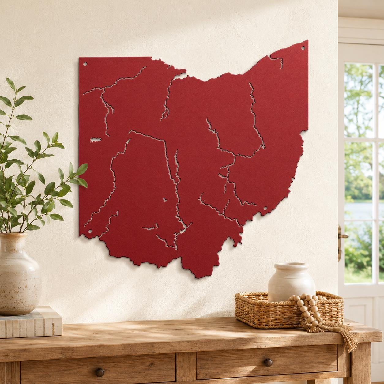 Ohio Map Metal Wall Art, Rivers And Waterways Sign, Lake House Decor, Die Cut Steel Geography Lover Gift, Midwest Home Accent, Entryway