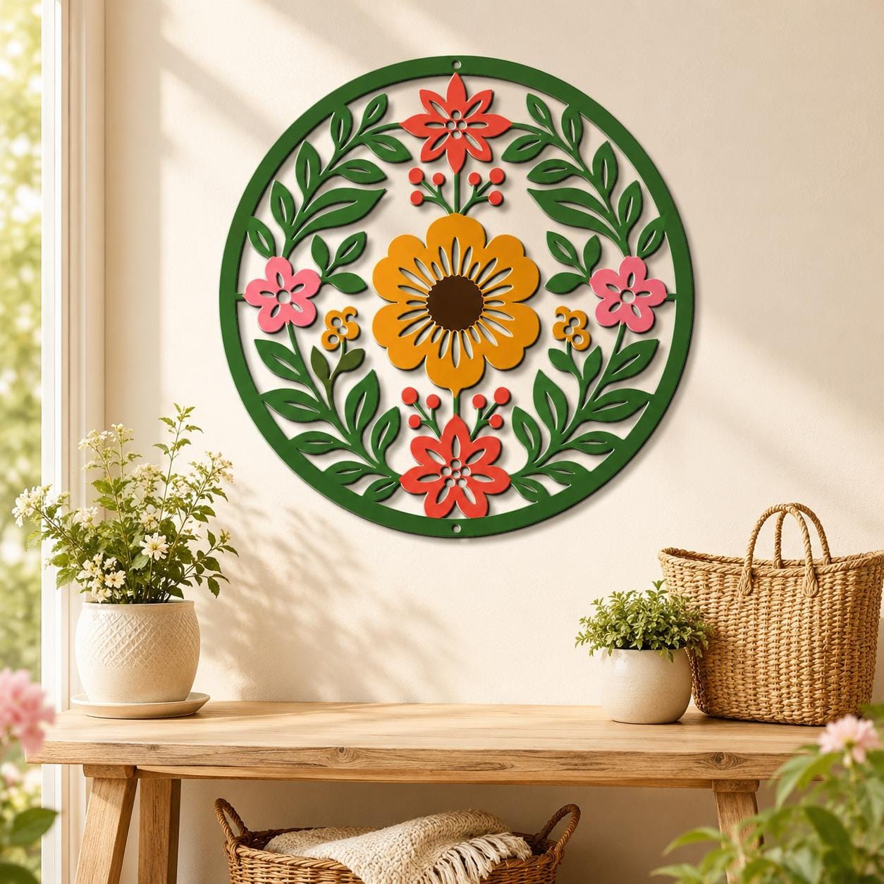 Floral Metal Wall Art, Multicolor Flower Sign, Garden Decor, Porch Wall Decor, Outdoor Metal Sign, Colorful Botanical Art