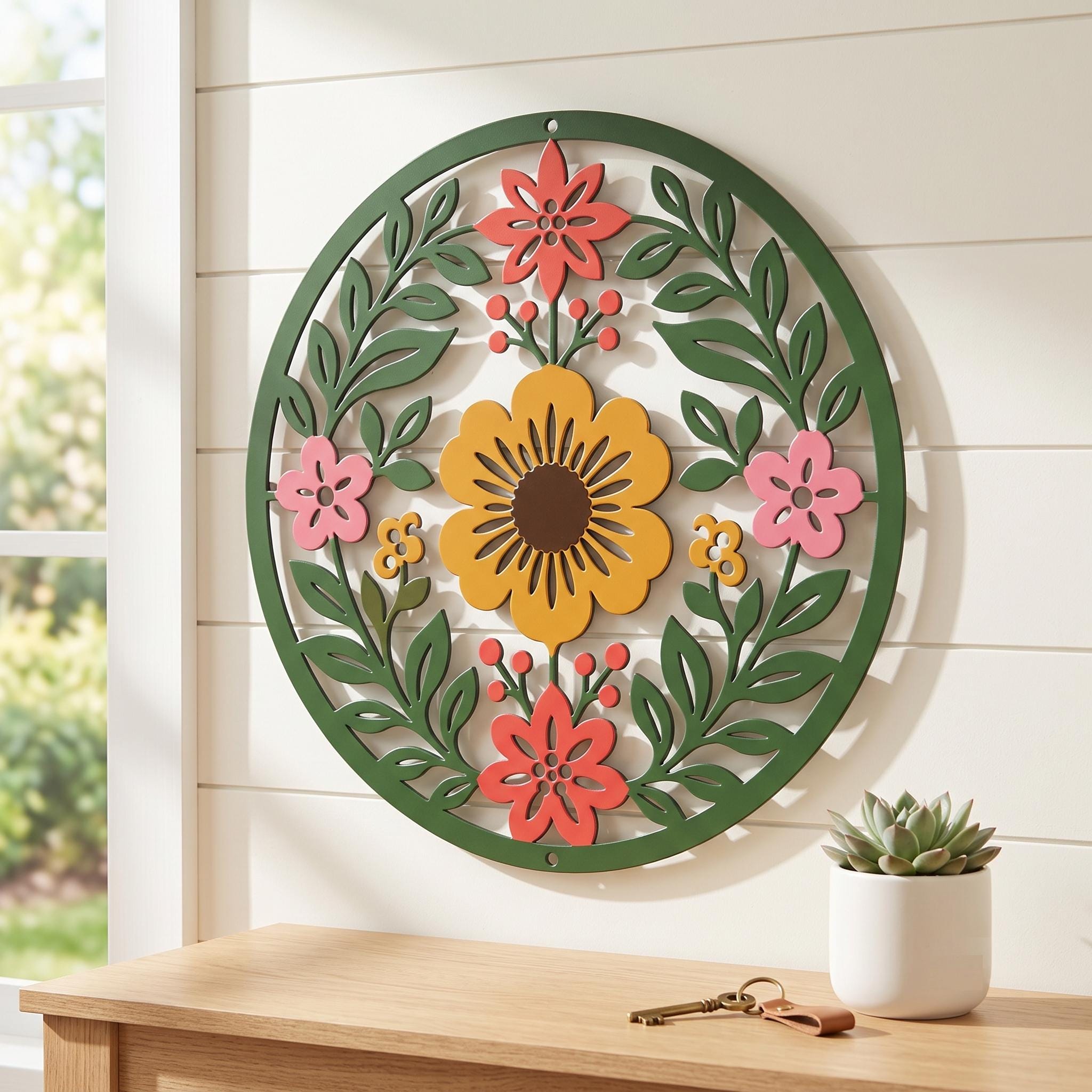 Floral Metal Wall Art, Multicolor Flower Sign, Garden Decor, Porch Wall Decor, Outdoor Metal Sign, Colorful Botanical Art