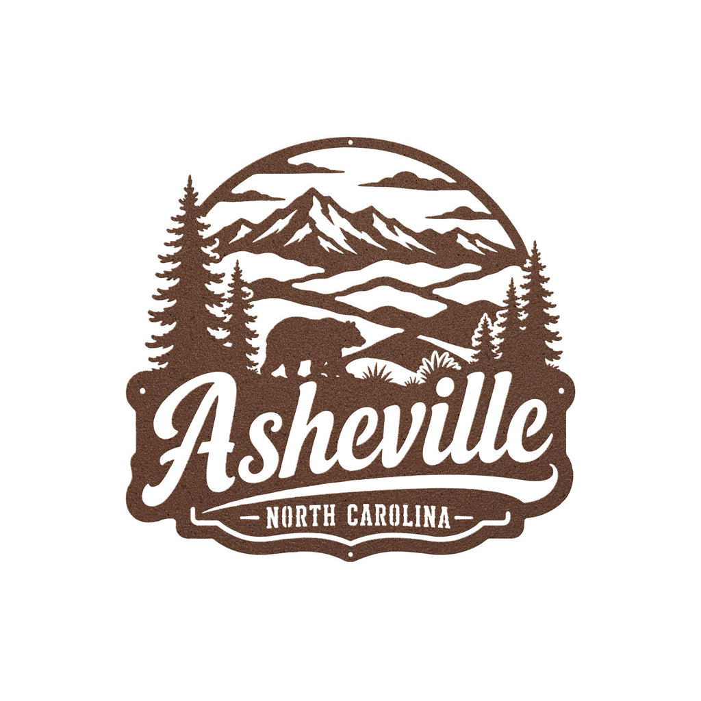 Asheville North Carolina Metal Sign, Blue Ridge Mountain Wall Decor, Black Bear Cabin Art, Rustic Appalachian Wildlife Housewarming Gift