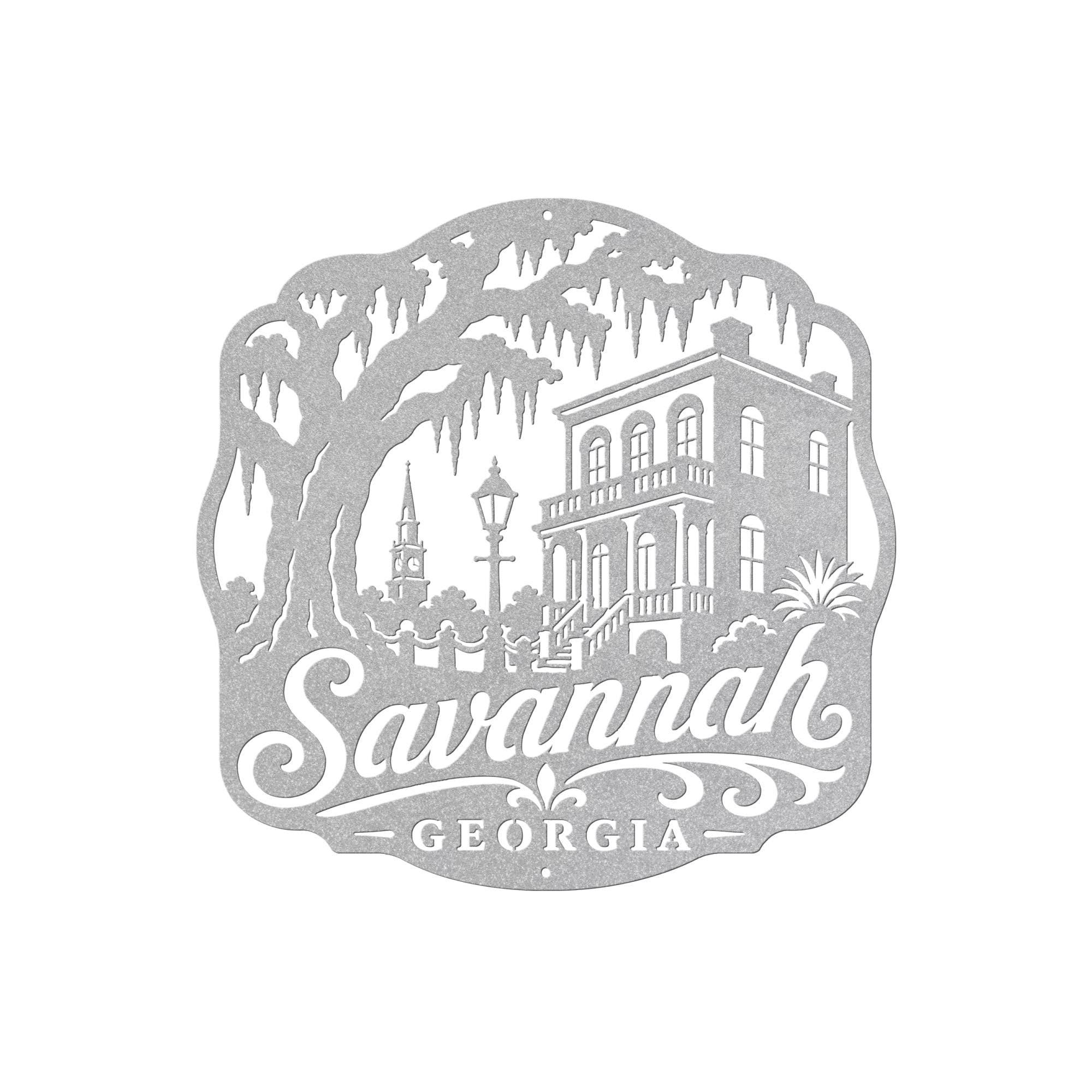 Savannah Georgia Metal Sign, Historic District Wall Decor, Spanish Moss Live Oak Art, Southern Architecture Gift, Lowcountry Home Accent