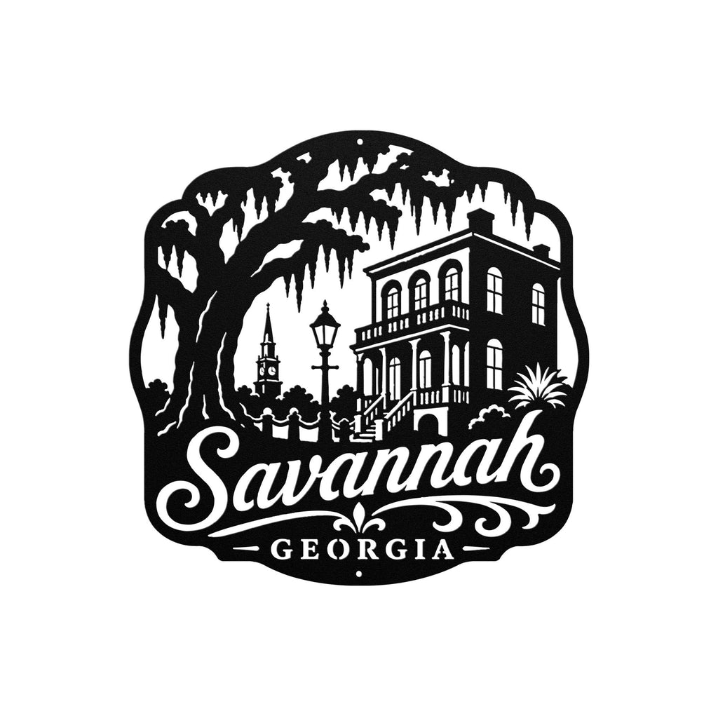 Savannah Georgia Metal Sign, Historic District Wall Decor, Spanish Moss Live Oak Art, Southern Architecture Gift, Lowcountry Home Accent