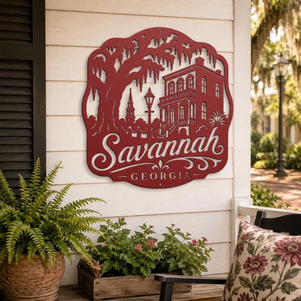 Savannah Georgia Metal Sign, Historic District Wall Decor, Spanish Moss Live Oak Art, Southern Architecture Gift, Lowcountry Home Accent