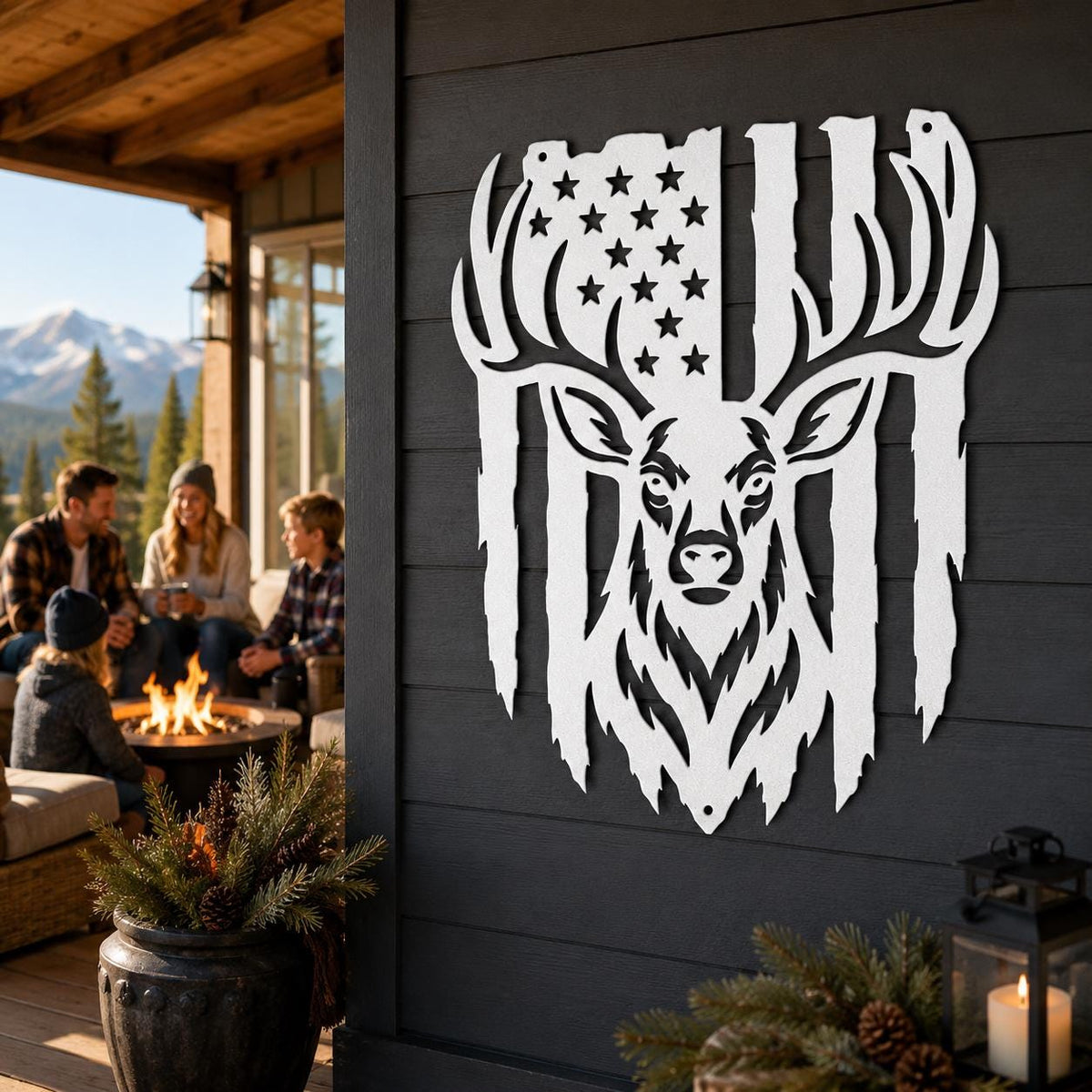 Deer American Flag Metal Wall Art, Rustic Buck Cabin Style, Patriotic Hunting Lodge Sign, Sportsman Gift, Nature Home Accent, Country Decor