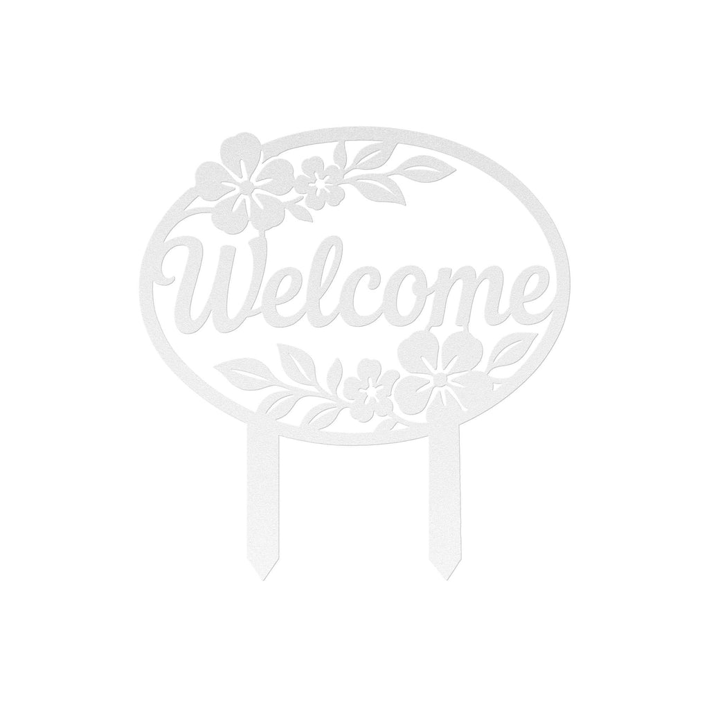 Floral Welcome Garden Stake, Metal Yard Sign, Outdoor Flower Bed Decor, Farmhouse Porch Accent, Entryway Lawn Ornament, Housewarming Gift