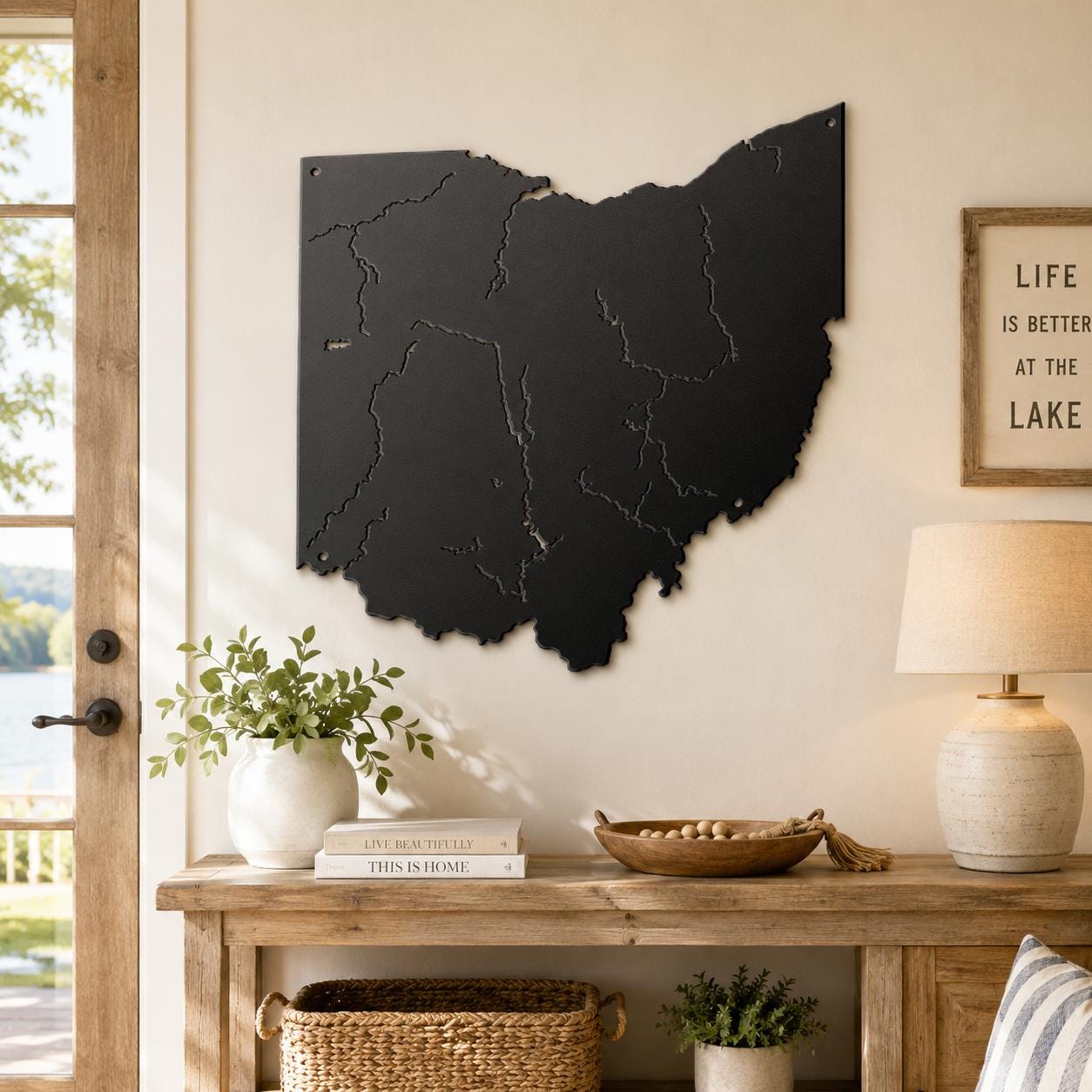 Ohio Map Metal Wall Art, Rivers And Waterways Sign, Lake House Decor, Die Cut Steel Geography Lover Gift, Midwest Home Accent, Entryway