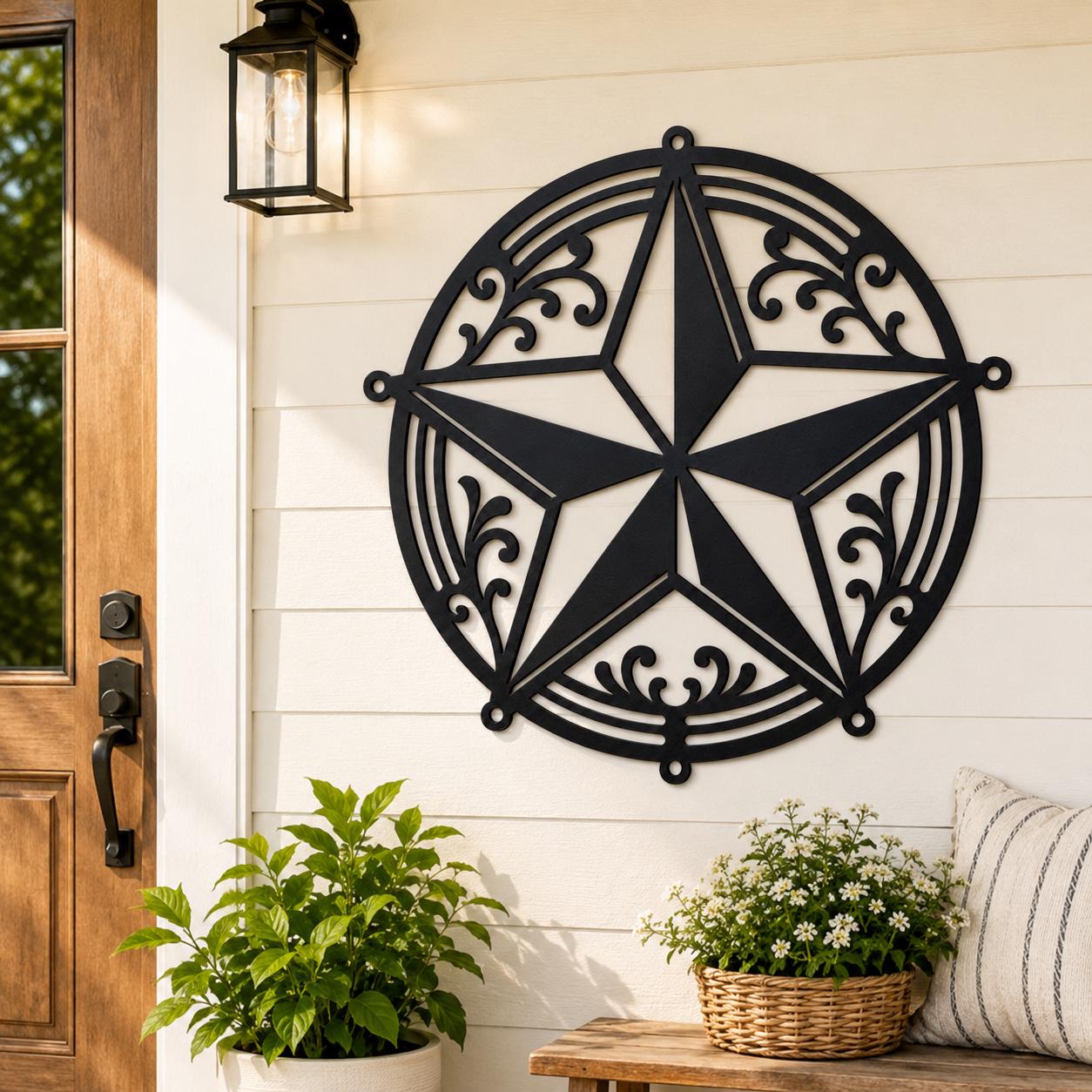 Metal Barn Star Wall Decor, Rustic Farmhouse Outdoor Art, Western Porch Ornament, Country Housewarming Gift, Decorative Exterior Home Accent