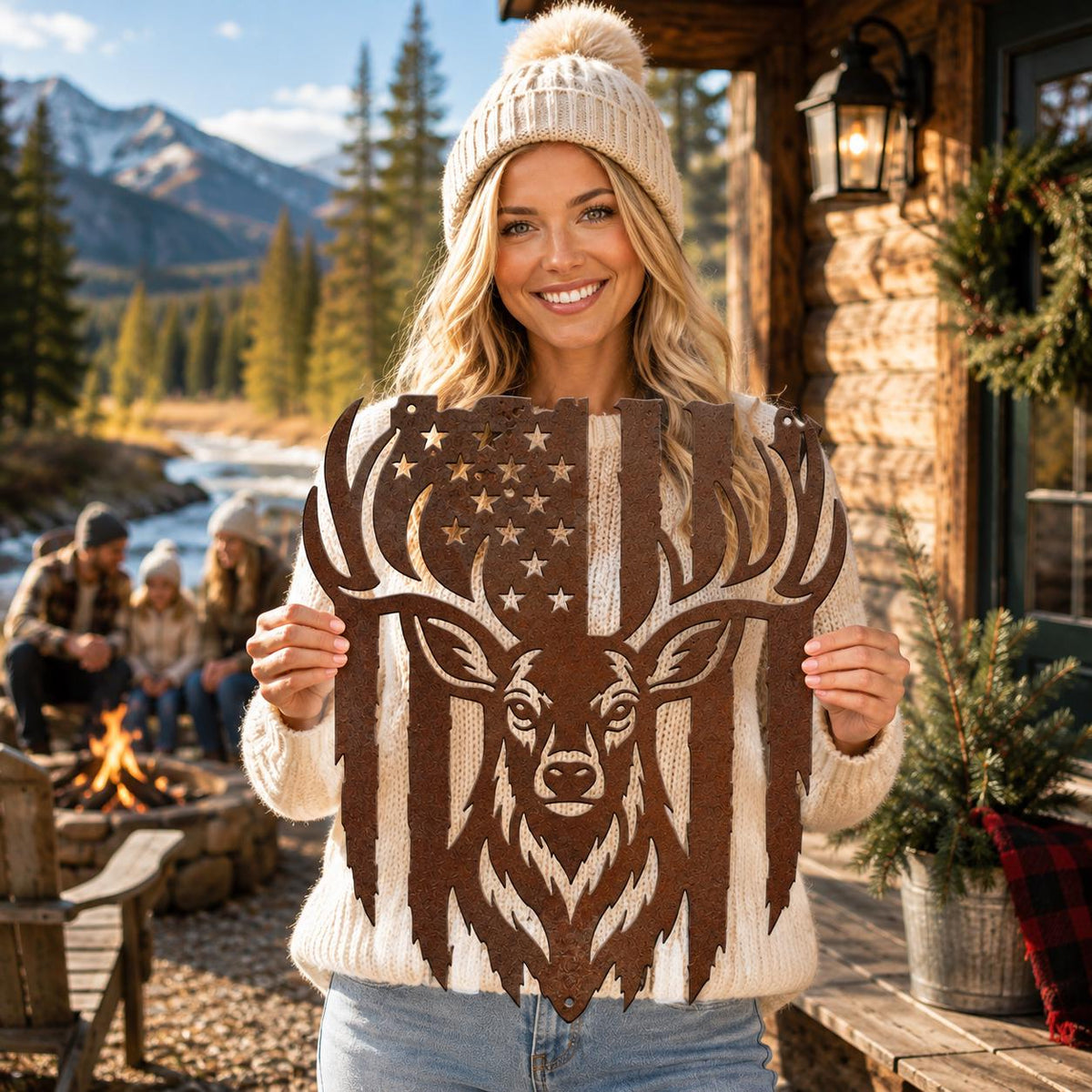 Deer American Flag Metal Wall Art, Rustic Buck Cabin Style, Patriotic Hunting Lodge Sign, Sportsman Gift, Nature Home Accent, Country Decor