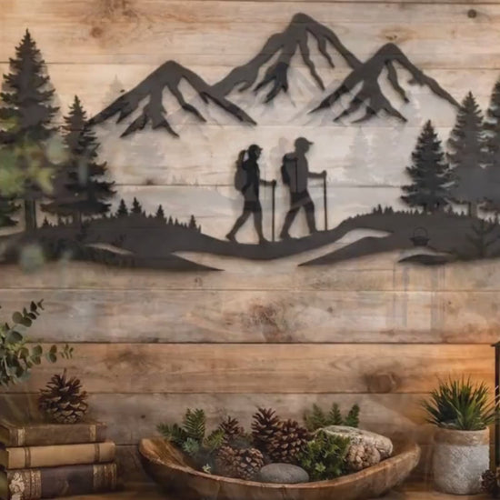 Couple Wall Art – Hiking Couple Metal Wall Decor, Mountain Adventure Sign, Rustic Cabin Wall Art, Gift for Couple