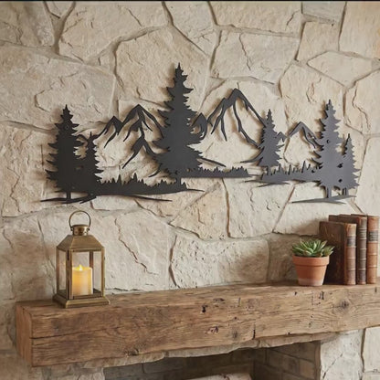 Mountain Wall Art, Rustic Metal Mountain Scene, Cabin Decor, Wilderness Wall Hanging, Forest Landscape Metal Sign, Nature Home Decor
