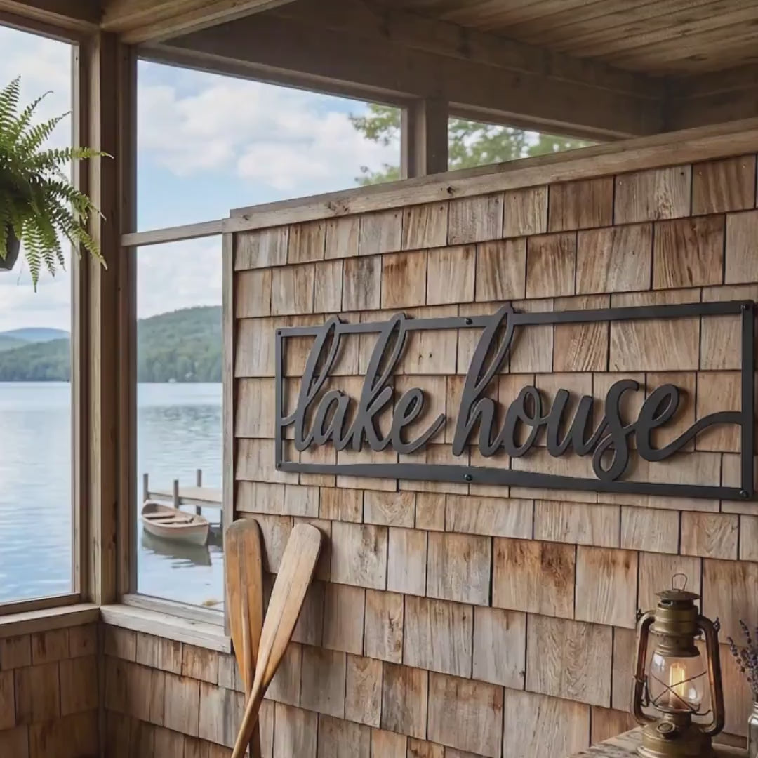 Lake House Metal Wall Art, Lake House Sign Decor, Rustic Cabin Metal Sign, Lakefront Home Wall Decor, Farmhouse Lake House Gift